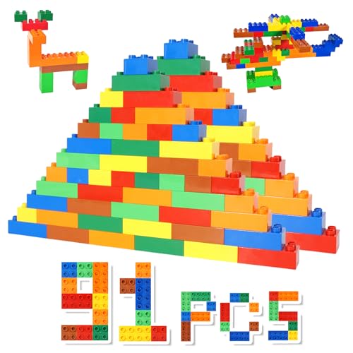 Axinost Große Klassische Bausteine-Set, 91 Teile Steine in 7 Farben,42 Stück 2x4,49 Stück 2x2,Kompatibel mit Allen Marken, Kreativ Lernspielzeug, Geschenk zum Jungen Mädchen,Ideal für Kinder Axinost Große Klassische Bausteine-Set, 91 Teile Steine in 7 Farben,42 Stück 2x4,49 Stück 2x2,Kompatibel mit Allen Marken, Kreativ Lernspielzeug, Geschenk zum Jungen Mädchen,Ideal für Kinder von Axinost