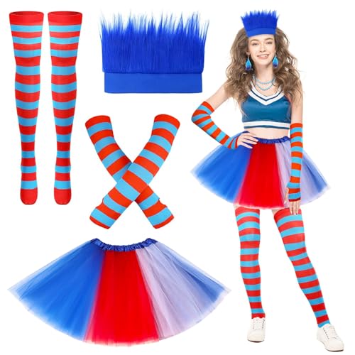 Axinyijia Tüllrock Regenbogen Damen Karneval Kostüm Set mit Bunte Feder Stirnband, Regenbogen Kniestrümpfe, Fingerlose Handschuhe Faschingskostüme Damen Mädchen Fasching Cosplay von Axinyijia