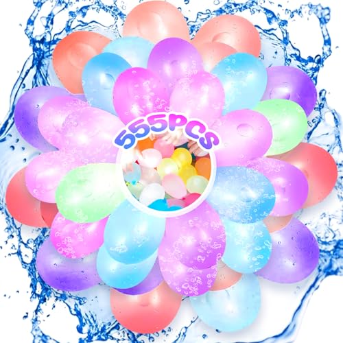 Axinyijia 555 Stück Wasserbomben Selbstschließend, Bunte Wasserbombens Ballons 60 Sekunden Schnellfüller, Splash Ball Luftballons, für Strände Poolparty Wasserspiele von Axinyijia