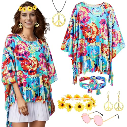 Axinyijia 7 Stück Hippie Kostüm Damen, Karneval Hippie Kleidung Accessoires Frau, 70er Jahre Hippie Outfit Faschingskostüme Damen Boho Flower Power Cosplay Axinyijia 7 Stück Hippie Kostüm Damen, Karneval Hippie Kleidung Accessoires Frau, 70er Jahre Hippie Outfit Faschingskostüme Damen Boho Flower Power Cosplay von Axinyijia
