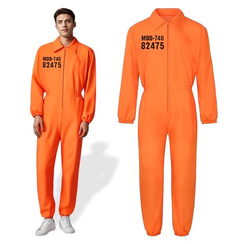 Axinyijia Sträfling Kostüm Herren Damen XXL, Overall Orange Prisoner Costume, Unisex Verbrecher Kostüm für Erwachsene Karneval Cosplay Axinyijia Sträfling Kostüm Herren Damen XXL, Overall Orange Prisoner Costume, Unisex Verbrecher Kostüm für Erwachsene Karneval Cosplay von Axinyijia