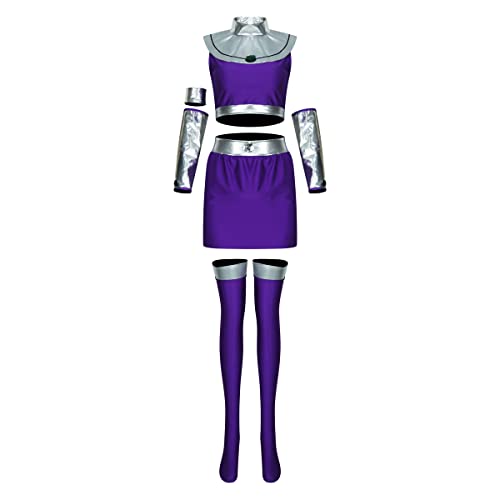 Axvinel Prinzessin Koriand'r Kostüm Stern Cosplay Feuer Lila Crop Top Rock Outfit mit Strümpfen für Damen (US Größe) M von Axvinel
