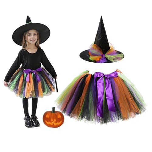 Axvxby Kinderhexenkostüm - Hexenhut, Kürbisponcho, Tüllrock, bunte Accessoires - Faschingskostüm für Halloween-Partys Axvxby Kinderhexenkostüm - Hexenhut, Kürbisponcho, Tüllrock, bunte Accessoires - Faschingskostüm für Halloween-Partys von Axvxby