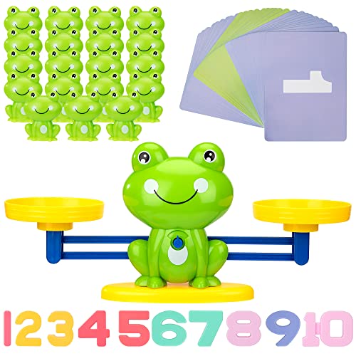 Ayakizi Mathe Waage Montessori Spielzeug, Frosch Balance Mathe Spiel, Pädagogisches Zählen und Rechnen Lernspielzeug Werkzeug mit Numer Karte, Geschenk für Kinder ab +18 Monate von Ayakizi