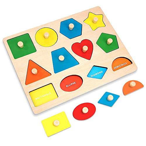 Steckpuzzle aus Holz mit Knauf, Geometrische Formen Erstes Greifpuzzle Holz Spielzeug ab 1 2 3 Jahre Kinder, Montessori Sortierspiel Lernspielzeug Geschenk für Kindergarten und Vorschule Steckpuzzle aus Holz mit Knauf, Geometrische Formen Erstes Greifpuzzle Holz Spielzeug ab 1 2 3 Jahre Kinder, Montessori Sortierspiel Lernspielzeug Geschenk für Kindergarten und Vorschule von Ayakizi