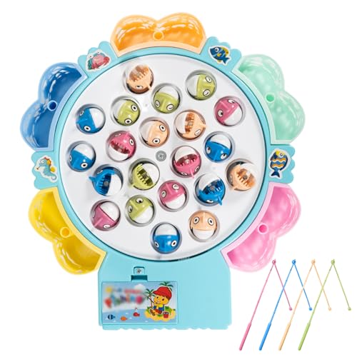 Angelspiel, Angeln Spiel Spielzeug für 3,4,5,6 Jahre Alt, 21 Fische, 4 Angelruten, Fisch Spiel mit Musik, Geschenk für Jungen und Mädchen von Ayciep