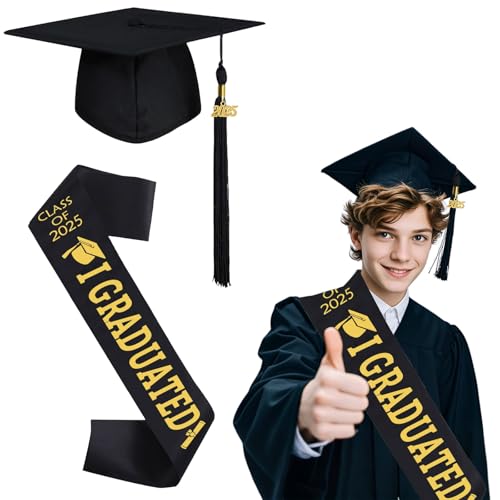 Ayizhiniu Graduation Hat, Verstellbar Bachelor Abschluss Hut, Graduate Schärpe, Anhänger Quaste Bachelor Abschluss, Schwarz Gold Graduation Hut, Gilt für Die Absolventen von Ayizhiniu