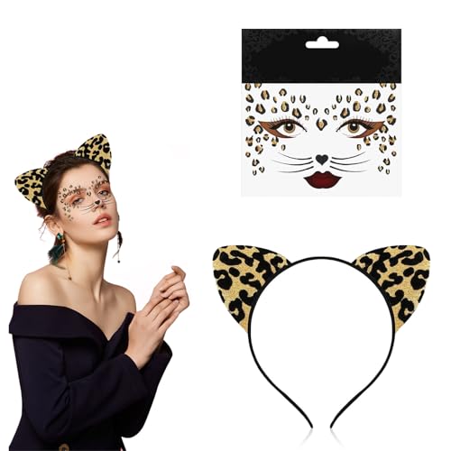 Ayizhiniu Leoparden Ohren Haarreif, Leoparden Kostüm Set, Leopardenmuster Haarreifen + Leoparden Gesichtstattoo Stickers, Anwendbar auf Rollenspiel zum Thema Halloween Karneval Ayizhiniu Leoparden Ohren Haarreif, Leoparden Kostüm Set, Leopardenmuster Haarreifen + Leoparden Gesichtstattoo Stickers, Anwendbar auf Rollenspiel zum Thema Halloween Karneval von Ayizhiniu