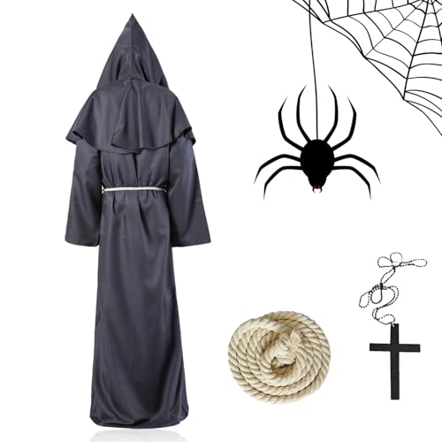 Ayizhiniu Mönch Robe Kostüm Prister Gewand Mittelalterliche Renaissance Robe mit Kapuze und Kreuz Mönchskutte für Mottoparty Halloween Cosplay (B) von Ayizhiniu