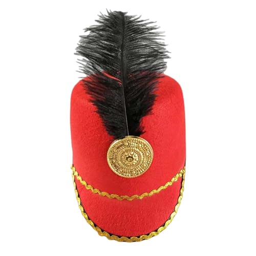 Aymzbd American Marching Band Hat Band Major Hat Neuheit Stilvoller Zirkusdirektor Drum Major Hut mit Feder für Halloween Kostüme, Rot von Aymzbd