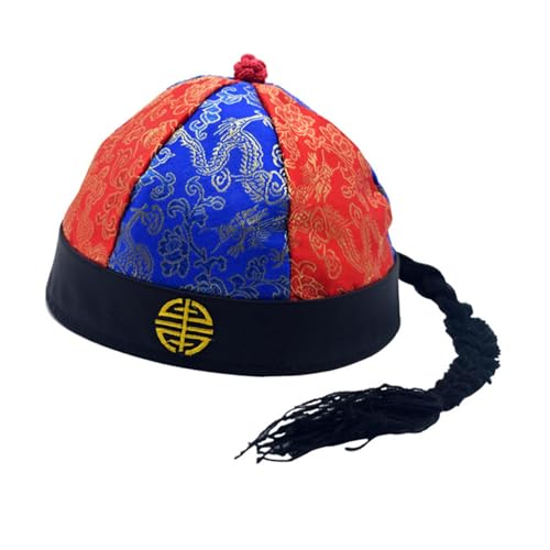 Aymzbd Chinesischer orientalischer Hut, Kaiserhut, Leichter Mandarin-asiatischer Hut, Requisiten, Kronprinzenhut, Vermieterhut zum Verkleiden, Rot Blau 58cm von Aymzbd