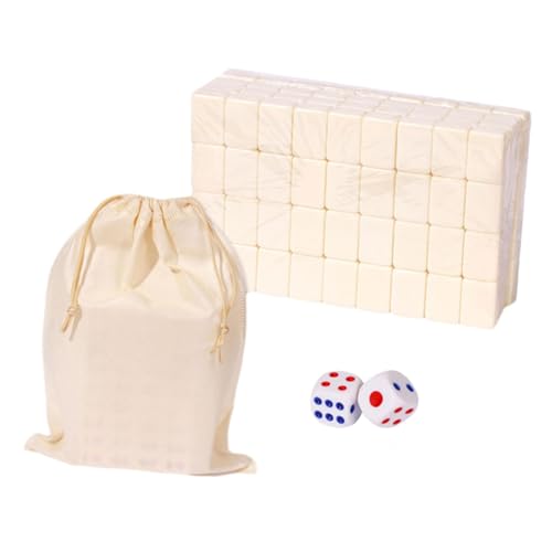 Aymzbd Tragbares Chinesisches Familien Mahjong Reiseset mit 144 Mini Spielsteinen, 2 Würfeln Und Tragetasche für Die Reiseparty, 30 mm Weiß von Aymzbd