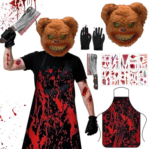 Ayucanpeng Horror-Bär Kostüm,Bärenkostüm für Herren und DamenGruselige Halloween Maske für Erwachsene Kinder, Halloween Küchenmesser Schürze & Tattoos,Motto Grusel Cosplay Ayucanpeng Horror-Bär Kostüm,Bärenkostüm für Herren und DamenGruselige Halloween Maske für Erwachsene Kinder, Halloween Küchenmesser Schürze & Tattoos,Motto Grusel Cosplay von Ayucanpeng