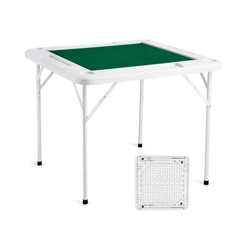 Mahjong-Tisch klappbar Mahjong-Tisch, Klapptisch for 4 Spieler mit verschleißfester grüner Tischplatte, tragbarer quadratischer Kartentisch, Chip-Tabletts(Green) von Ayztantine