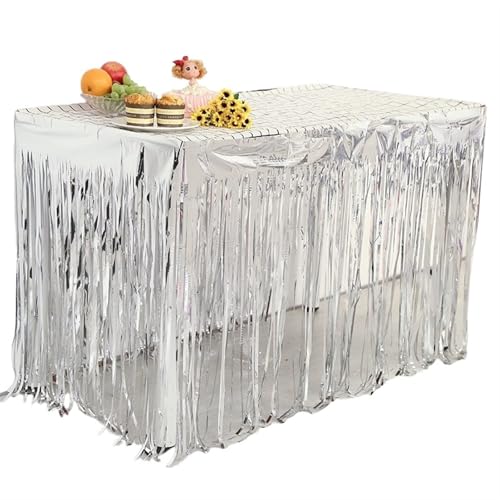 Tischdecke Hochzeit Tischrock Hochzeitsdekoration Tisch Geburtstagsparty Dekor Tischrock Geburtstagsdekoration Tischdecken for Party für Partys Veranstaltungen, Hochzeiten, Bankette(Silver,1Pc) von Ayztantine