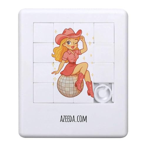 Azeeda 'Pinkes Cowgirl-Diskokugel-Pinup' Schiebepuzzle (PZ00038347) von Azeeda