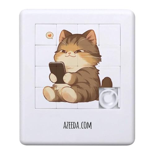 Azeeda 'Süße mollige Katze mit Handy' Schiebepuzzle (PZ00036754) von Azeeda