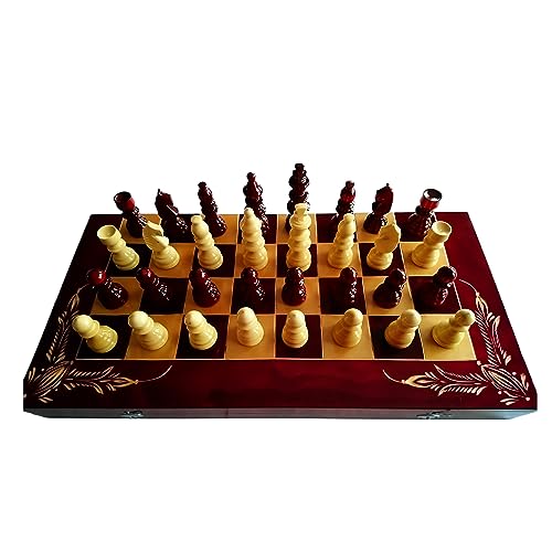 Großes riesiges spezielles handgefertigtes Schachbrett aus Holz, 63,5 x 63,5 cm, Bordeauxrot, Premium-Edition, Schachfigur, Holzschach-Set, Backgammon von Azi