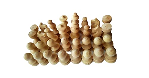 Unlackiertes Schachfiguren-Set aus natürlichem Holz, unbemalt, handgefertigt, König 5 cm hoch von Azi