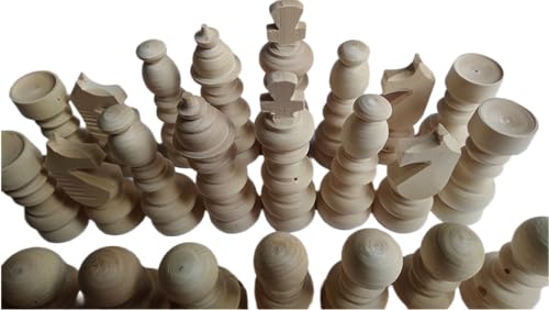 Unlackiertes Schachfiguren-Set aus natürlichem Holz, unbemalt, handgefertigt, König: 11,5 cm hoch von Azi