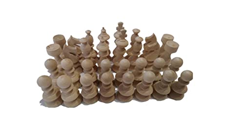 Unlackiertes Schachfiguren-Set aus natürlichem Holz, unbemalt, handgefertigt, König: 9,2 cm hoch von Azi