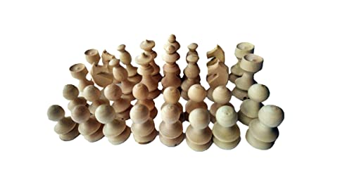 Unlackiertes Schachfiguren-Set aus natürlichem Holz (König 5,7 cm hoch) von Azi