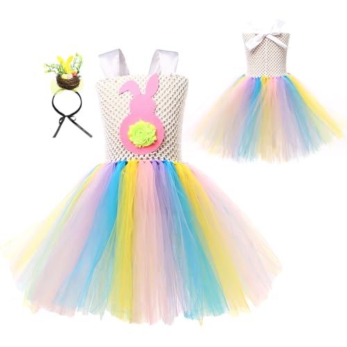 Aznever Hasen-Tutu-Kleid für Mädchen,Kaninchen-Kostüm-Tutu-Kleid für Kinder - Tutu-Outfit für Mädchen im Alter von 2–10 Jahren, Kaninchen-Outfit, Weihnachts-Cosplay-Kostüm für Ostern, Halloween von Aznever