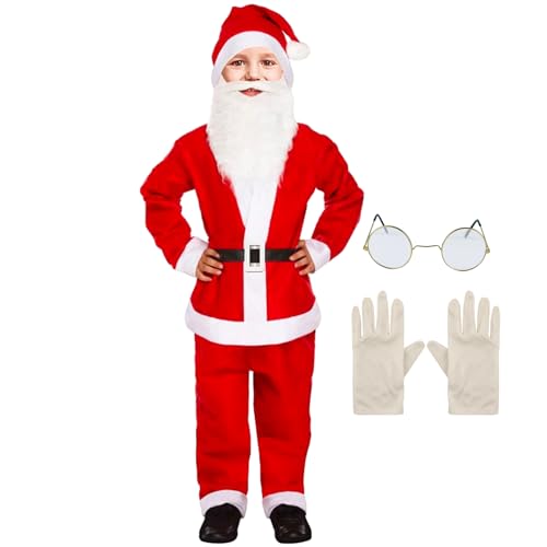 Aznever Weihnachtsmann-Kostüm, Kinder-Weihnachtsmann-Anzug | Weihnachtsmann Cosplay | Kinder-Weihnachtsmann-Kostüm-Set, Cosplay-Weihnachtsmann-Anzug für Jungen im Alter von 4–12 Jahren von Aznever