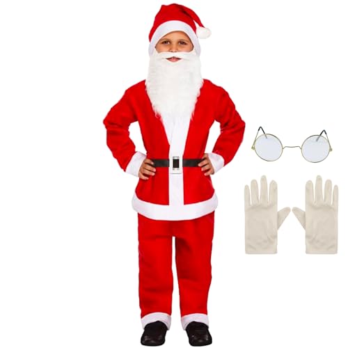 Aznever Weihnachtsmann-Kostüm für Kinder, Weihnachtsmann-Kostüm,Weihnachtsmann-Kostüm für Jungen | Kinder-Weihnachtsmann-Kostüm, Kinder-Cosplay-Weihnachtsmann-Anzug für Kinder im Alter von 4–12 von Aznever