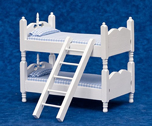 Town Square Miniatures Puppenhaus Möbel Weißes Holz Blau Gingham Etagenbett Betten von Aztec Imports, Inc.