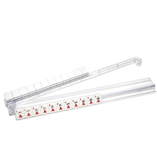 Mah Jongg All-in-One Fliesenregal & Schieber, Acryl-Mahjong-Rack und Schieber-Kombination, moderne amerikanische Majiang-Fliesenregale, 4er-Set (transparent) von AzulHome