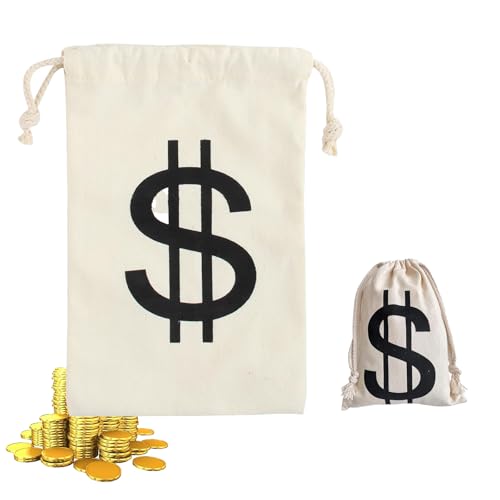 AzureRay Geldsack Stoffbeutel Bankräuber Kostüm, Halloween Zubehör mit Dollarzeichen, 23,5x16cm Verkleidung Deko Beutel von AzureRay