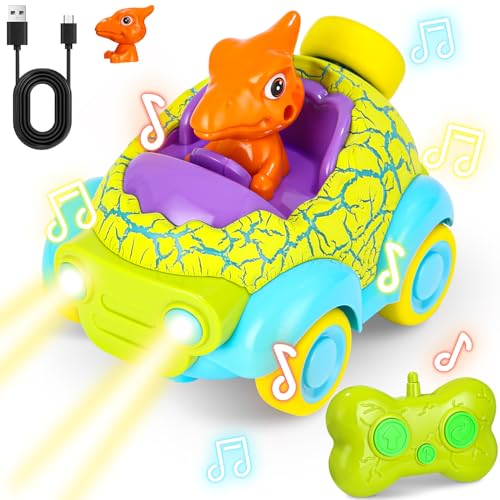 Ferngesteuertes Auto Ab 3 Jahre, Dinosaurier Spielzeug Mit Lichtern und Musik, Dino Auto Geschenke für Jungen, Spielzeug Ab 2-6 Jahre von Azyvum