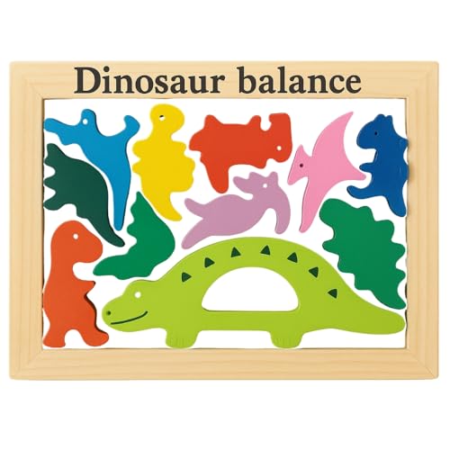 B&G International Balancespiel Dinosaurier aus Holz, 11-teilig, bunt, spielerisches Lernspiel für Kinder von B&G International