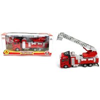 Spielauto Feuerwehr-LKW mit Drehleiter rot/grau 21cm Metall Kartonetui von B&G International