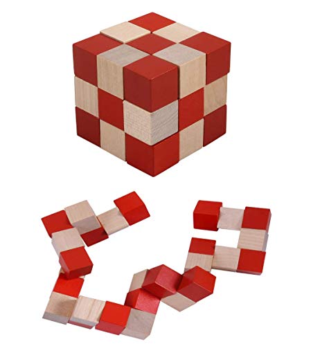 B&Julian® Holz Schlangenwürfel 3x3x3 knobelspiel groß 3D Puzzle 7,8x7,8x7,8cm für Kinder Erwachsene von B&Julian