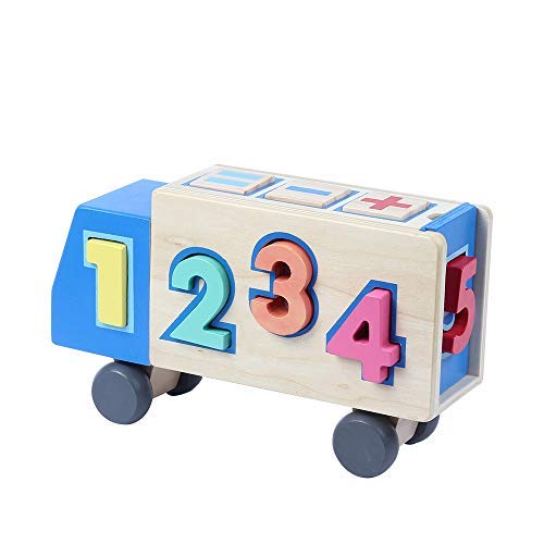 B&Julian® Holz Steckspiel mit Bunte Zahlenwürfel Spielwürfel in Fahrzeug Steckbox Zahlenpuzzle Motorikspiel Lernspielzeug für Kinder ab 2 Jahre von B&Julian