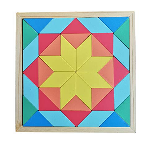 B&Julian® Holz Tangram Tetris Kinder Legespiel Steckspiel Brettspiel Puzzle mit Geometrische Formen in Box 3D Effekt Lernspiele Knobelspiele 40 TLG. von B&Julian