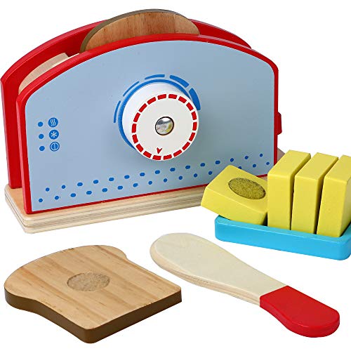 B&Julian® Holz Toaster für Kinderküche mit Brotscheiben Holzmesser Zubehör 9-TLG. Küchenspielzeug Set Spielzeug Frühstücksset Spielküche Kinder von B&Julian