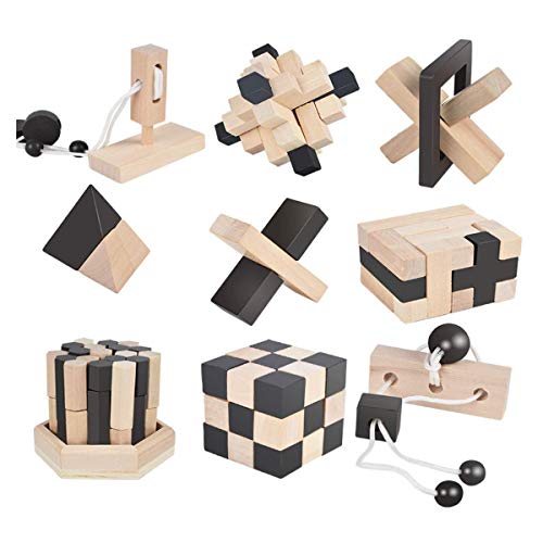 B&Julian ® 3D IQ Holzpuzzle 9 Mini Puzzle Set aus Holz Knobelspiele Geduldspiel Rätselspiel Geschicklichkeitsspiel für Kinder Erwachsene Ideen Adventskalender Mitgebsel von B&Julian