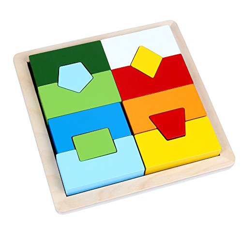 B&Julian Holz Geometrisch Legespiel Steckspiel Holzpuzzle mit 12 geometrische Formen für Kinder ab 1 Jahre von B&Julian