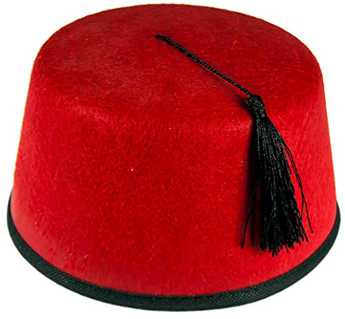 Unisex Fez aus rotem Filz mit schwarzer Quaste für Kostüm - Rot, Einheitsgröße von TrendyFashion