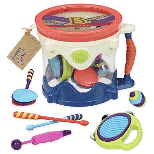 B. toys Trommel mit Trommelstöcken, Shaker, Rasselei, Percussion Set – Spielzeug Kindertrommel mit 7 Musikinstrumente für Kinder ab 18 Monaten (7 Teile) von B.