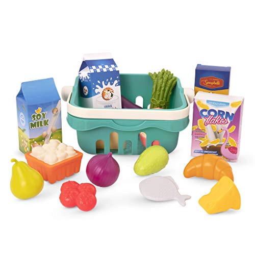 B. toys Einkaufskorb für Kinder 20 Teile mit Spielzeug Obst, Gemüse, Käse, Brot und mehr – Kinderküche, Spielküche, Kaufladen Zubehör ab 2 Jahre von B. toys