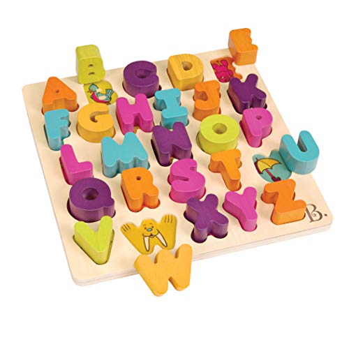 B. Toys BX1823GZ B.Toys Alpha. B. Tical-Buchstabenpuzzle aus Holz mit Tierbildern, bunt, 26 Puzzleteile, 25x25x2,3cm, geeignet für Kinder ab 18 Monaten-45575, Mehrfarbig von B. Toys