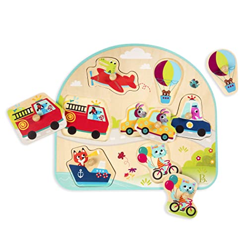 B. Toys BX1854GZ B.Toys Vehicles On The Go-Steckpuzzle Tiere unterwegs aus Holz, bunt, 7 Puzzleteile, 26x23,5x2,3cm, geeignet für Kinder ab 18 Monaten-45582, Mehrfarbig von B. Toys