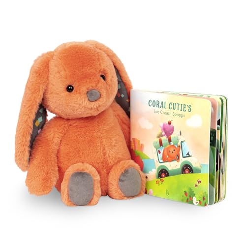 B. toys Kuscheltier Hase mit Bilderbuch – Superweich mit langen Ohren – Plüschtier orange, Baby und Kinder Spielzeug für Mädchen und Jungen ab 0 Monate von B. toys