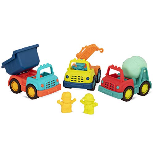 B. Toys BX2025Z B.Toys Happy Cruisers-Baufahrzeuge 3er Set mit Kipplaster, Betonmischer, Kranwagen, 3 Spielfiguren, geeignet für Kleinkinder ab 12 Monaten-45534, Mehrfarbig von B. Toys