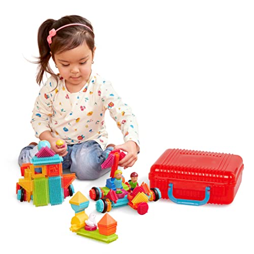 Bristle Blocks 85 Teile Bausteine im Koffer mit Figuren – Bauklötze mit Borsten, Motorikspielzeug – Kinder und Baby Spielzeug ab 2 Jahren von Battat
