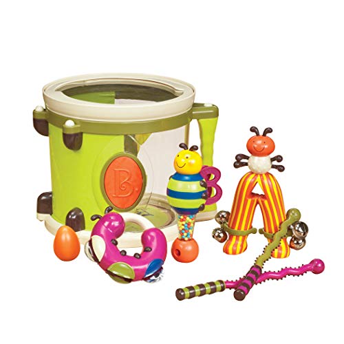 B. toys Trommel Kinder mit Trommelstöcken, Rassel, Tambourin und mehr – Spielzeug Kindertrommel mit 7 Musikinstrumente ab 18 Monaten (7 Teile) von B.